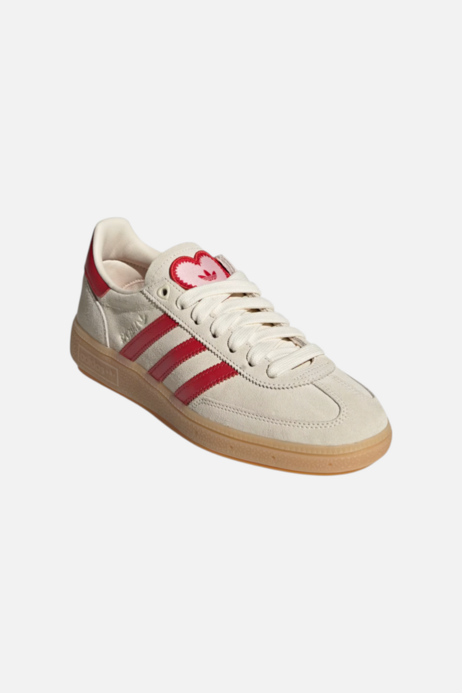 Adidas Women's Handball Spezial in Cream White, Better Scarlet, and Sandy Pink – back view
