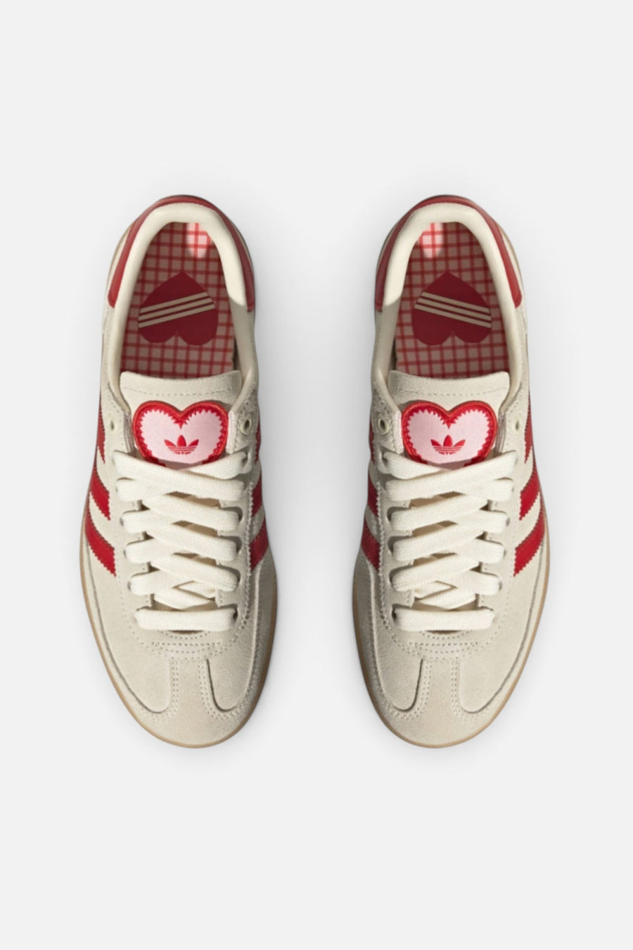 Adidas Women's Handball Spezial in Cream White, Better Scarlet, and Sandy Pink – top view