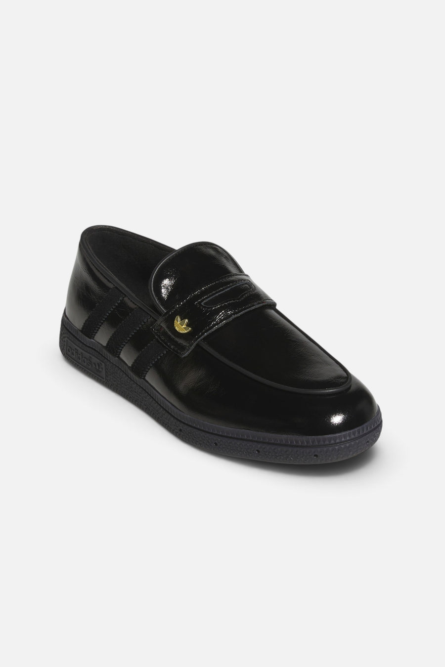 Adidas Women's Handball Spezial Loafer in Core Black and Gold Metallic – front view