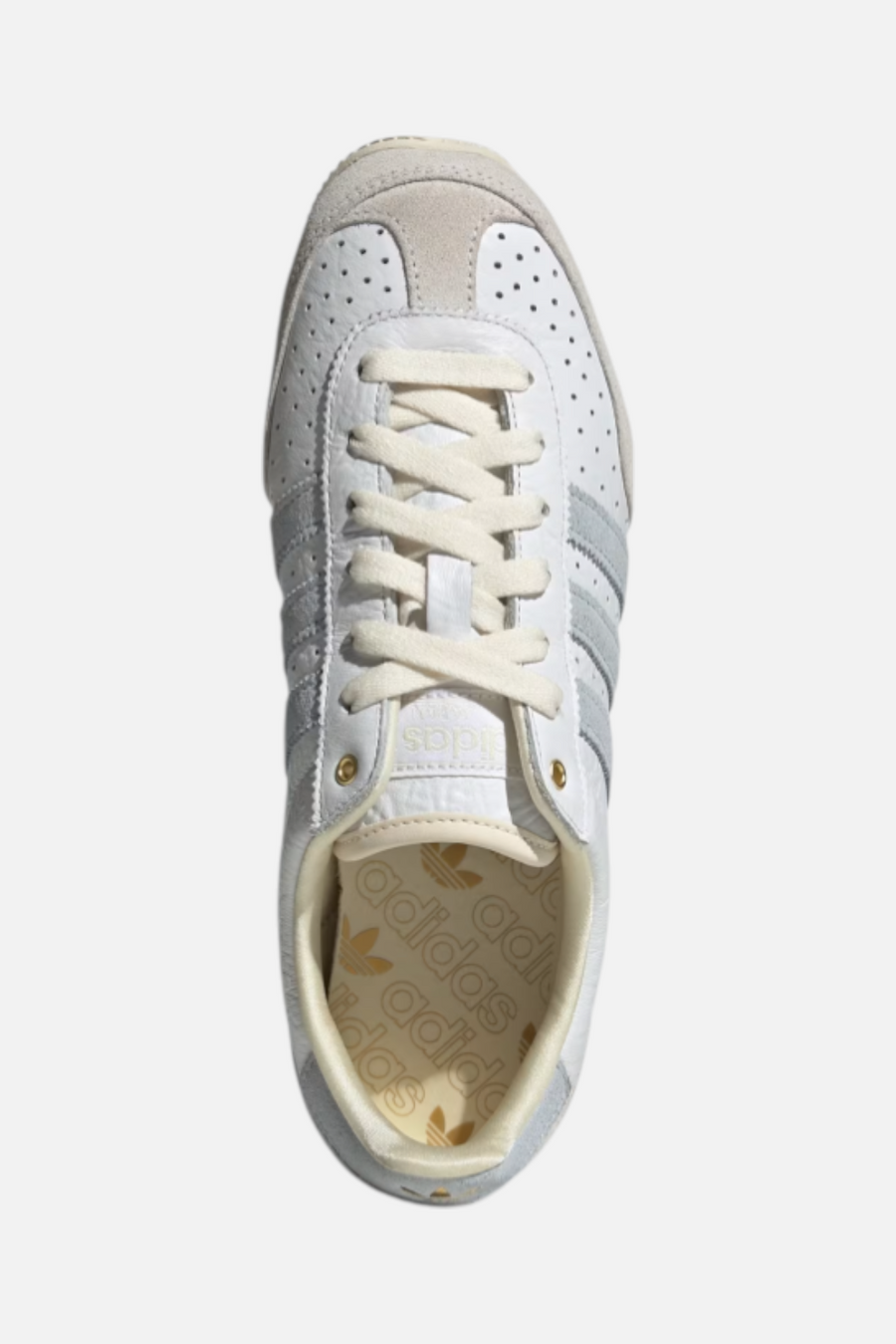 Adidas Women's Japan Sneaker in White, Sky, & Gold Metallic – back view
