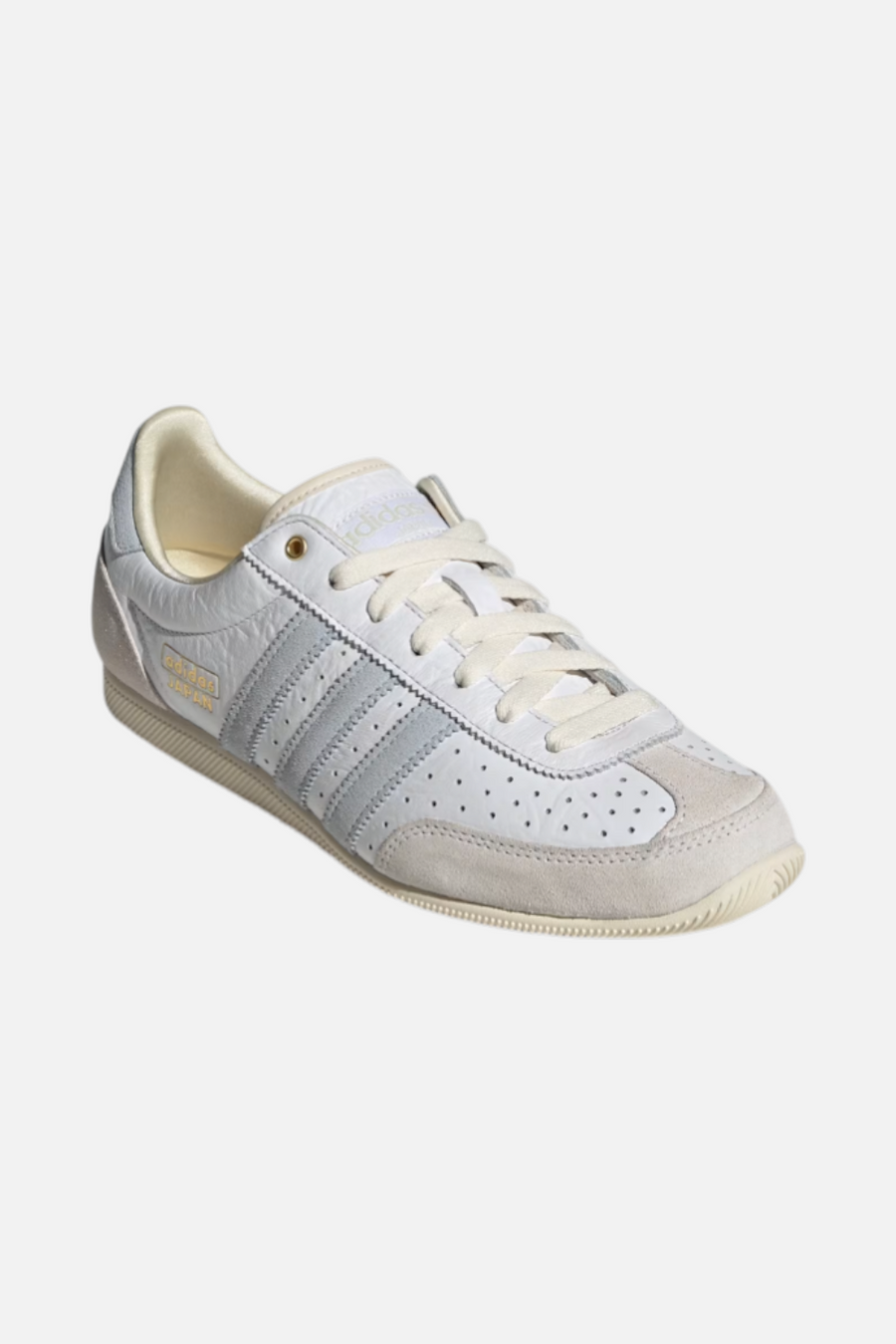 Adidas Women's Japan Sneaker in White, Sky, & Gold Metallic – side view