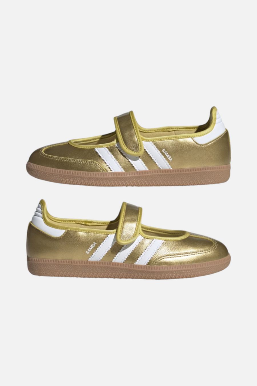 Adidas Women's Samba Jane Flat in Gold Metallic & White – flat lay