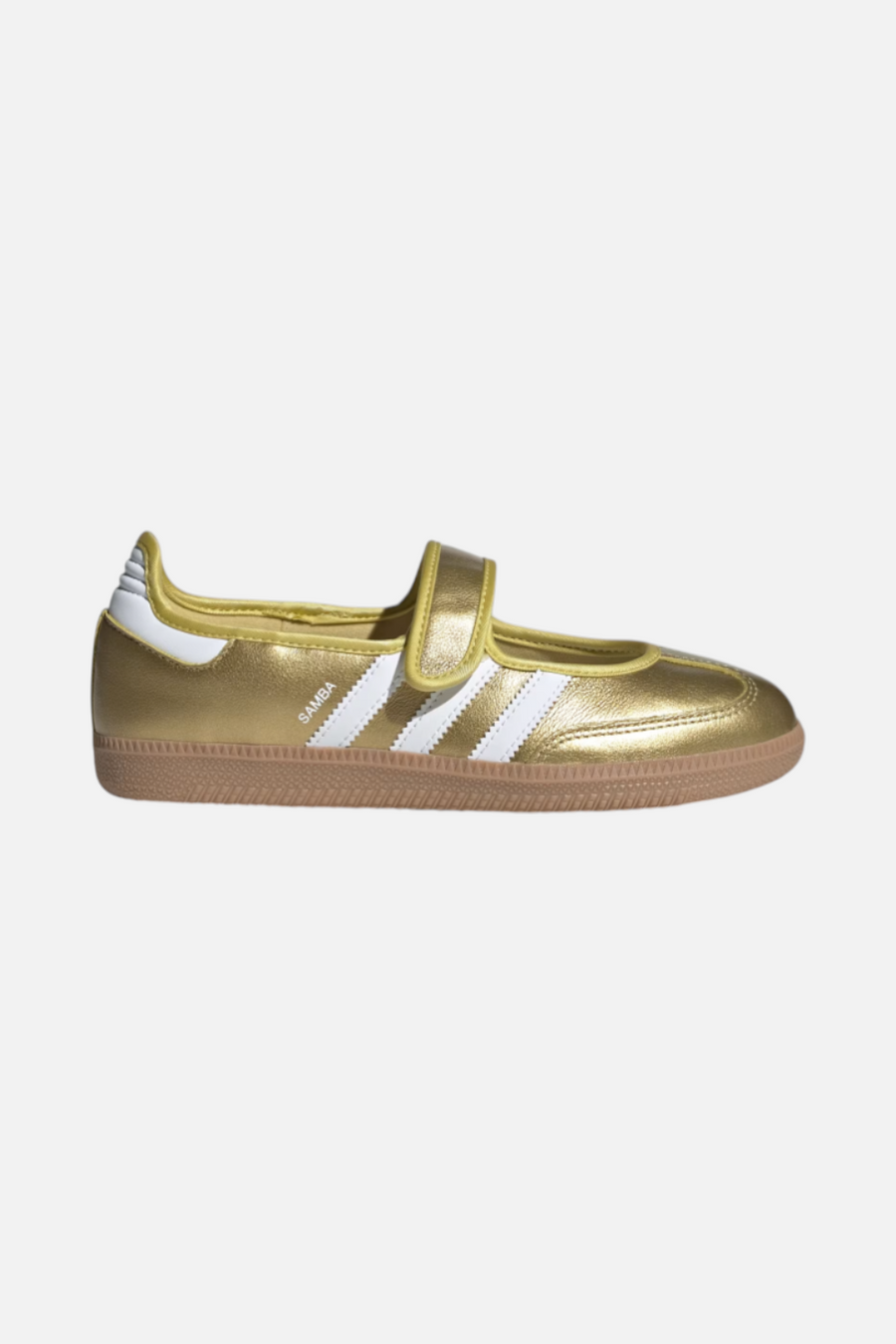 Adidas Women's Samba Jane Flat in Gold Metallic & White – front view