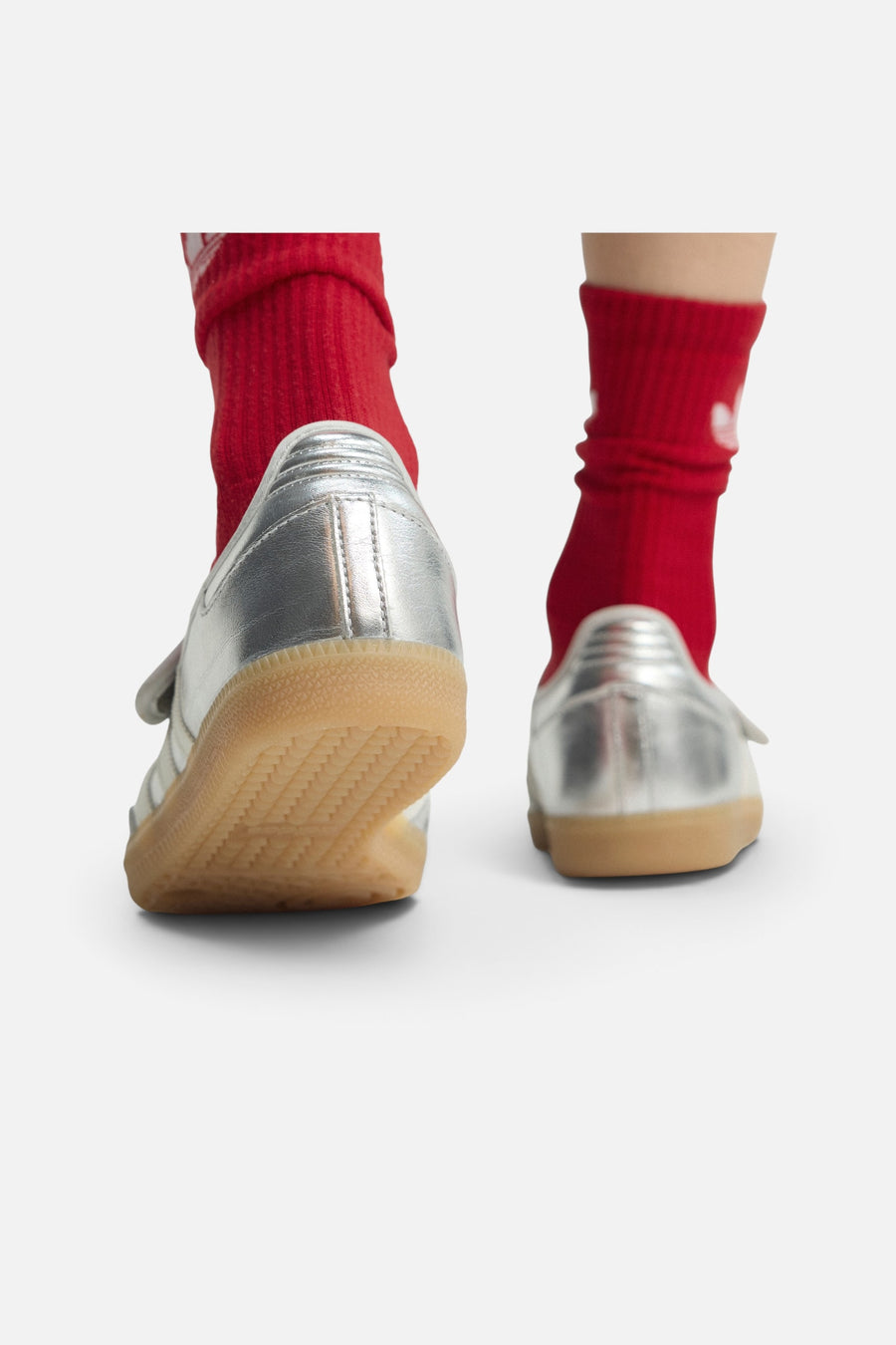 Adidas Women's Samba Jane in Silver Metallic, Off White, and Gum – back view