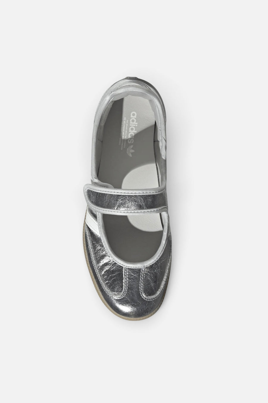 Adidas Women's Samba Jane in Silver Metallic, Off White, and Gum – top view
