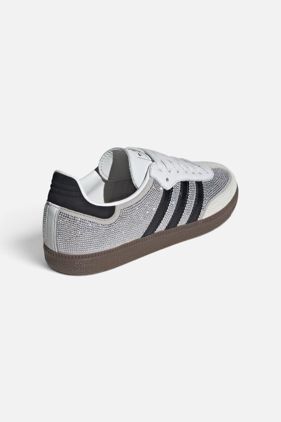 Adidas Women's Samba OG Crystal Embellished Sneakers in Crystal White and Silver Metallic – flat lay
