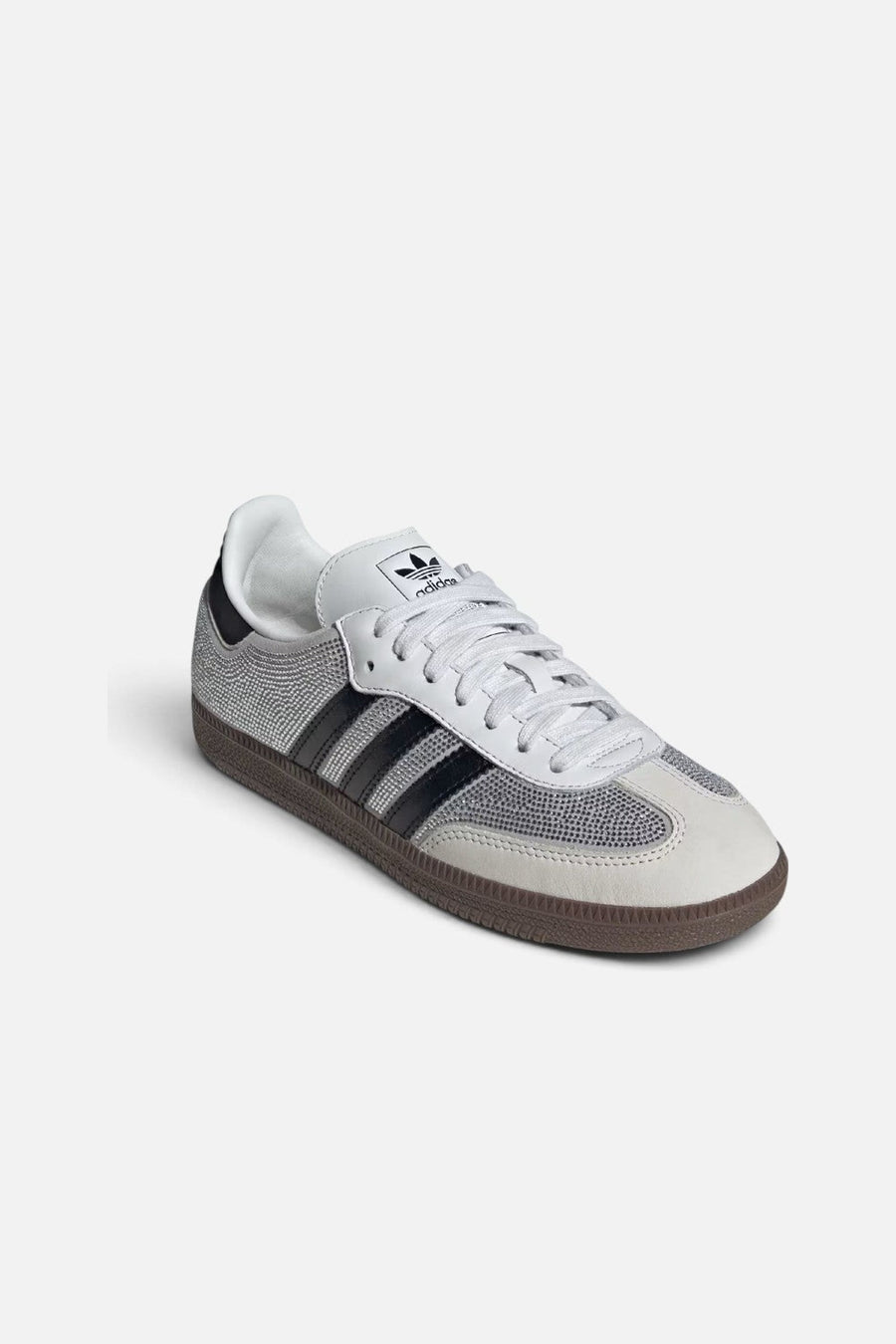 Adidas Women's Samba OG Crystal Embellished Sneakers in Crystal White and Silver Metallic – side view
