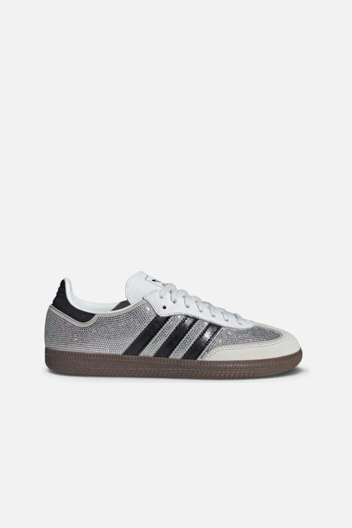 Adidas Women's Samba OG Crystal Embellished Sneakers in Crystal White and Silver Metallic – side view