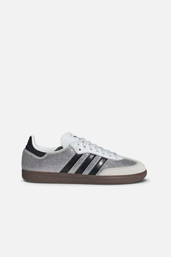 Adidas Women's Samba OG Crystal Embellished Sneakers in Crystal White and Silver Metallic