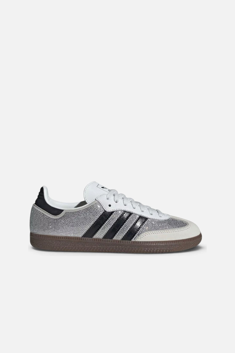 Adidas Women's Samba OG Crystal Embellished Sneakers in Crystal White and Silver Metallic – side view