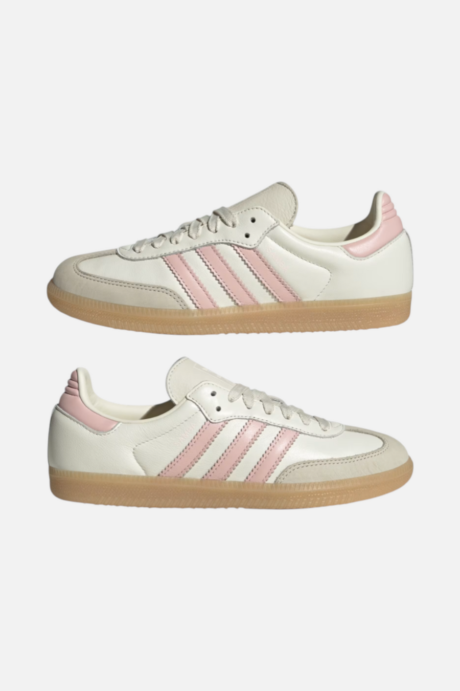 Adidas Women's Samba OG Sneaker in Off White & Sandy Pink – flat lay