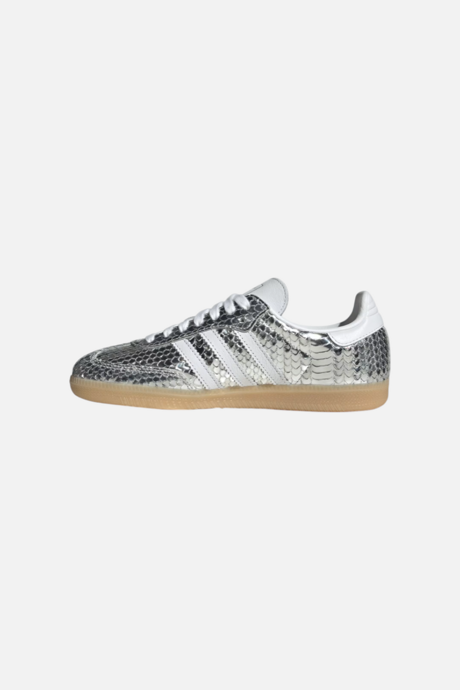 Adidas Women's Samba in Silver Metallic and Cloud white – back view