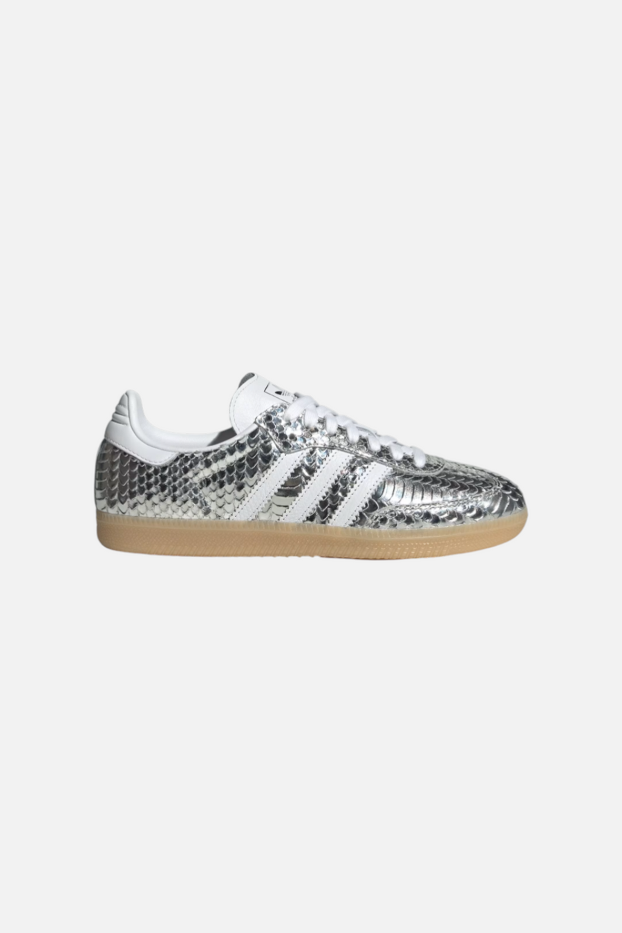 Adidas Women's Samba in Silver Metallic and Cloud white – front view