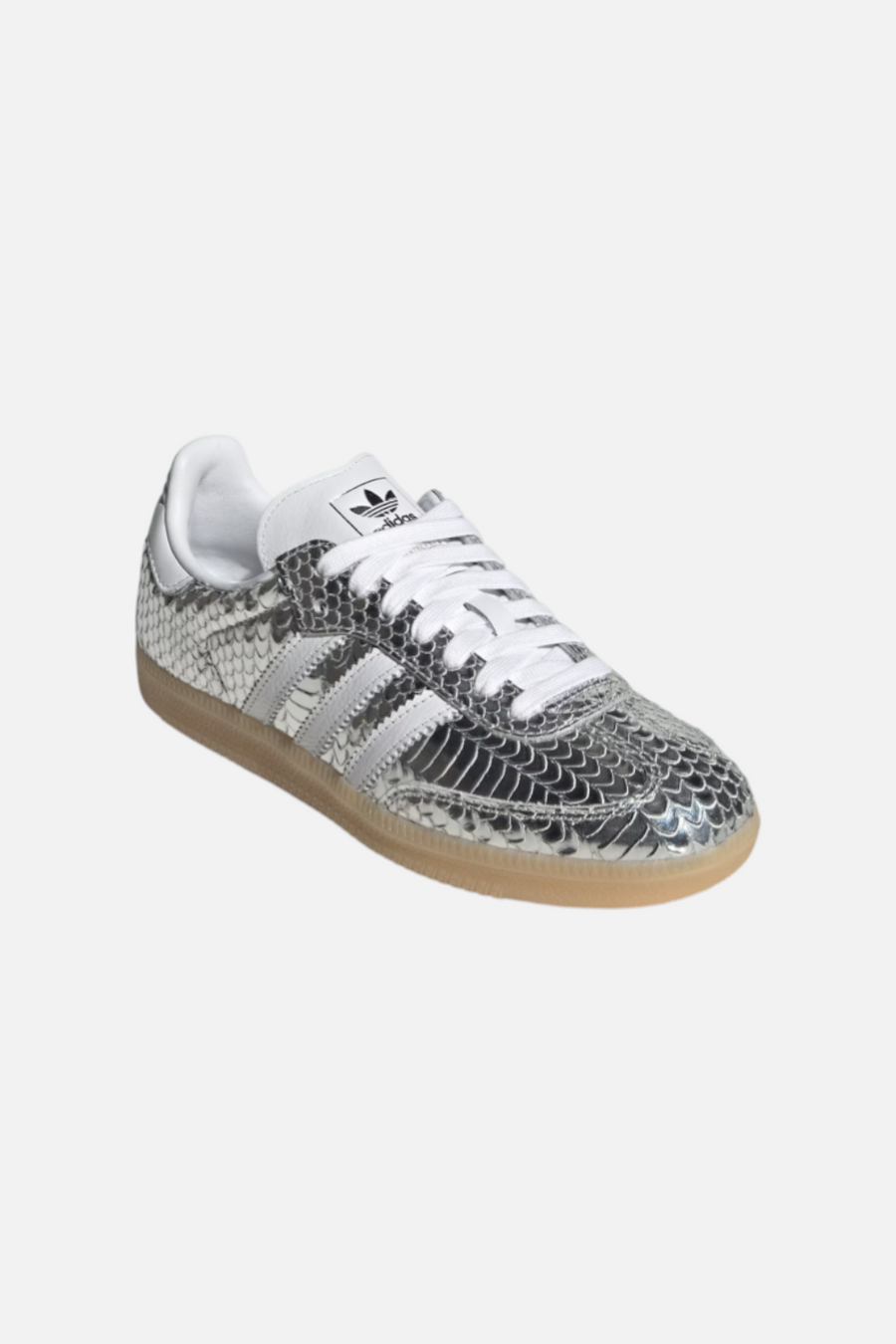 Adidas Women's Samba in Silver Metallic and Cloud white – side view