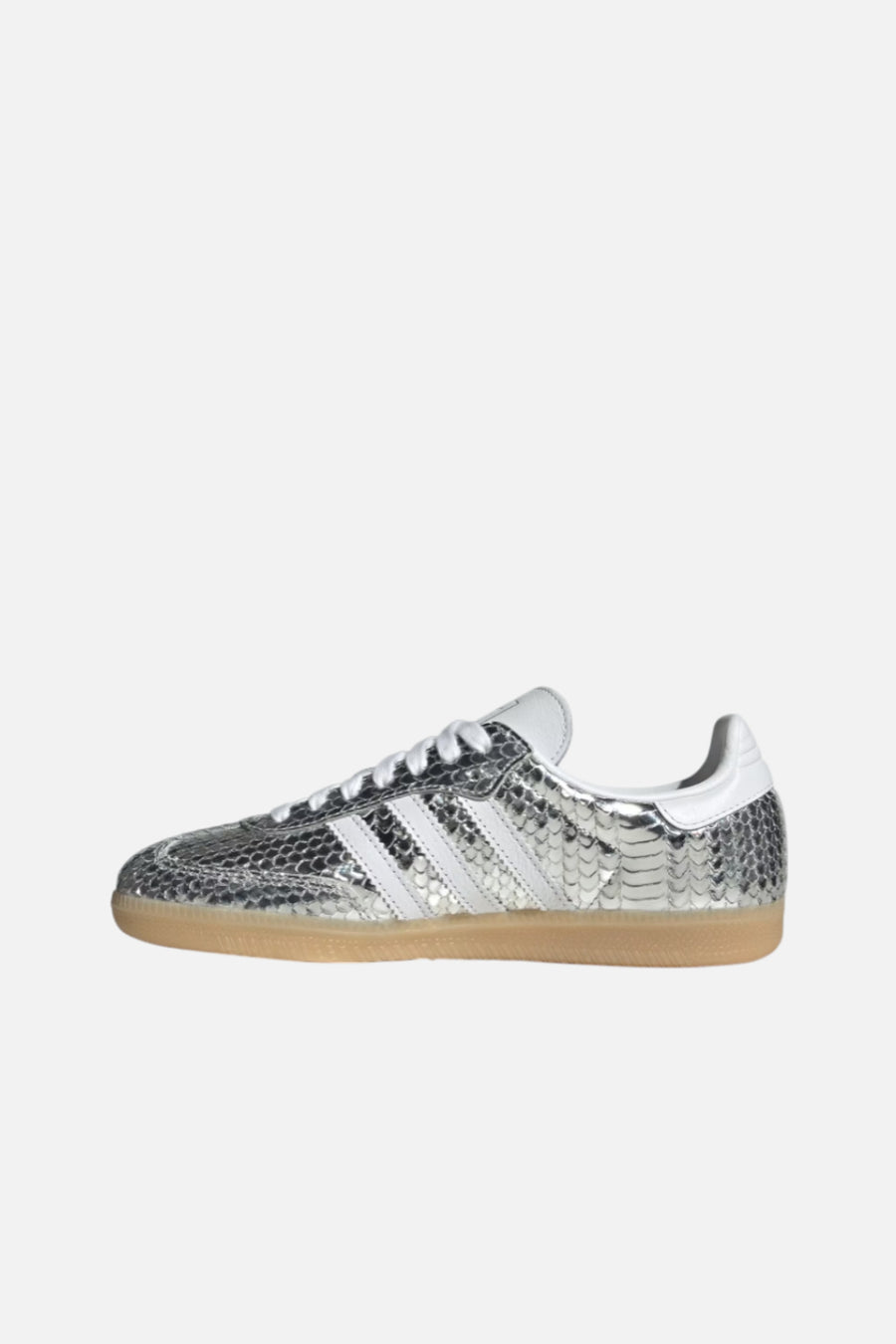 Adidas Women's Samba in Silver Metallic and Cloud white – side view