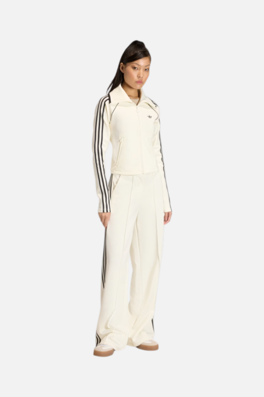 Adidas Women's Slim Fitted Firebird Track Top in Off White – side view