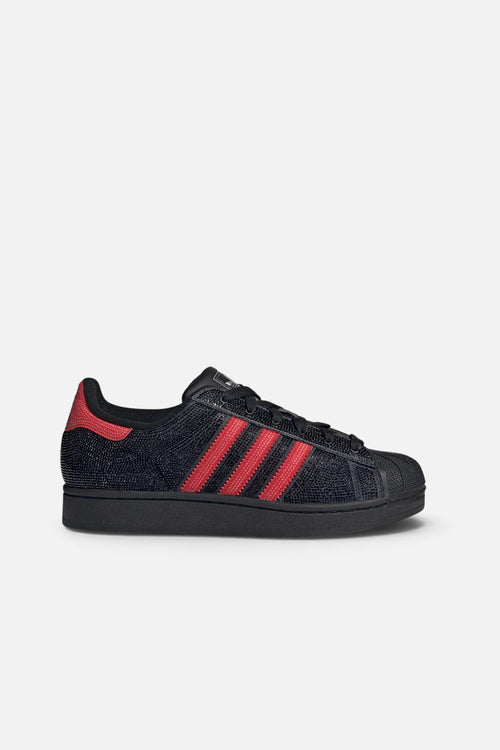 Adidas Women's Superstar II in Core Black, Better Scarlet, and Silver Metallic – side view