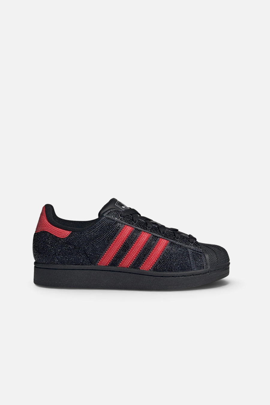 Adidas Women's Superstar II in Core Black, Better Scarlet, and Silver Metallic – side view