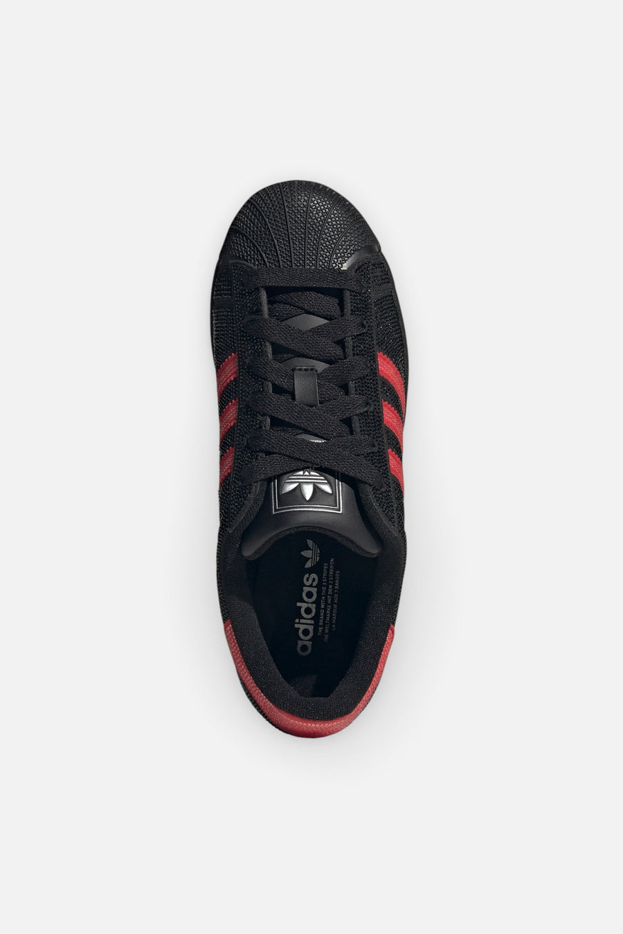 Adidas Women's Superstar II in Core Black, Better Scarlet, and Silver Metallic – top view