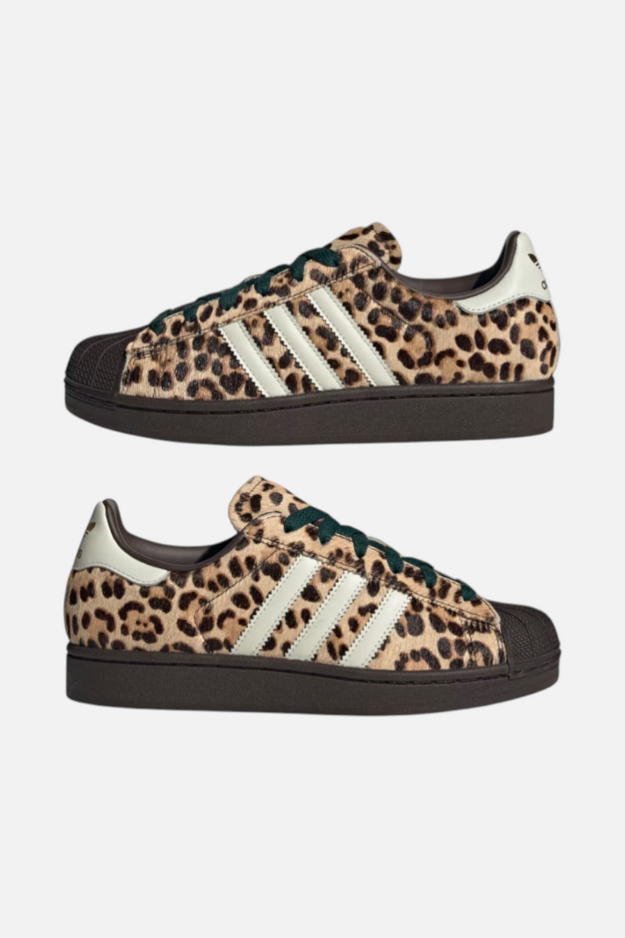 Adidas Women's Superstar II Shoes in Dark Brown, Ivory, & Gold Metallic – flat lay