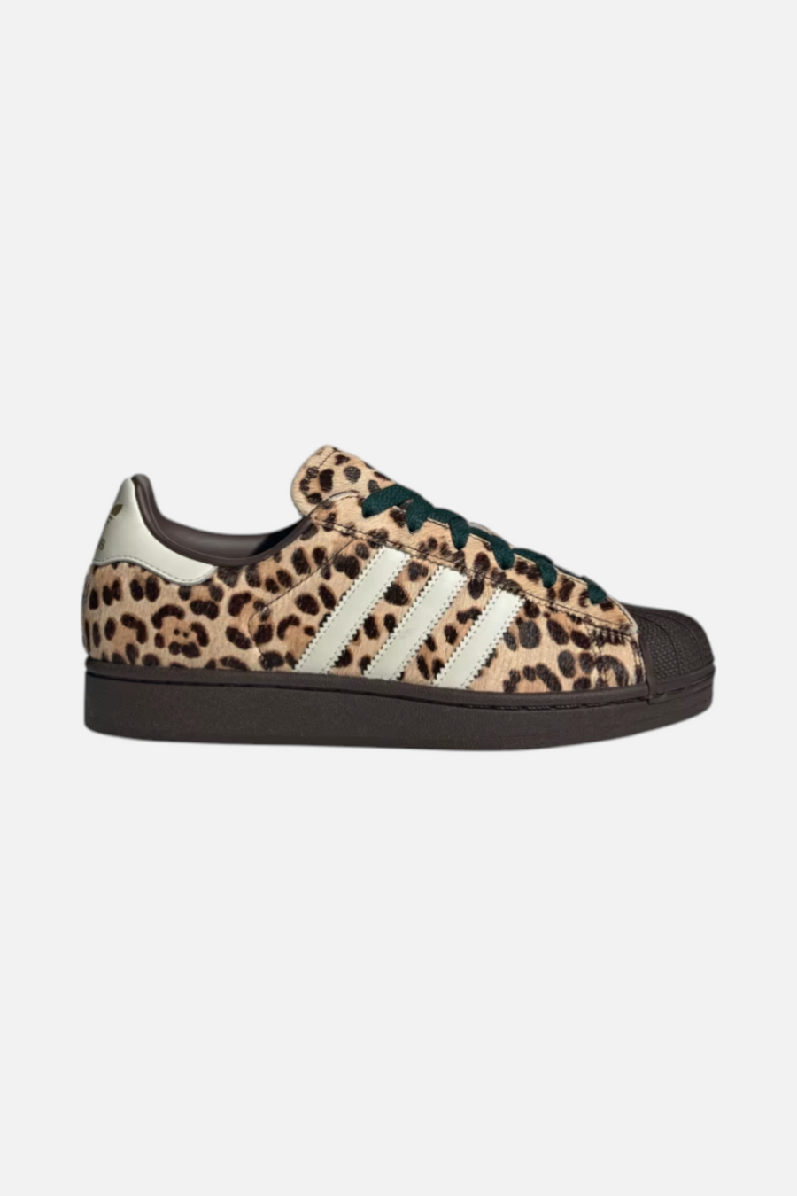 Adidas Women's Superstar II Shoes in Dark Brown, Ivory, & Gold Metallic – front view