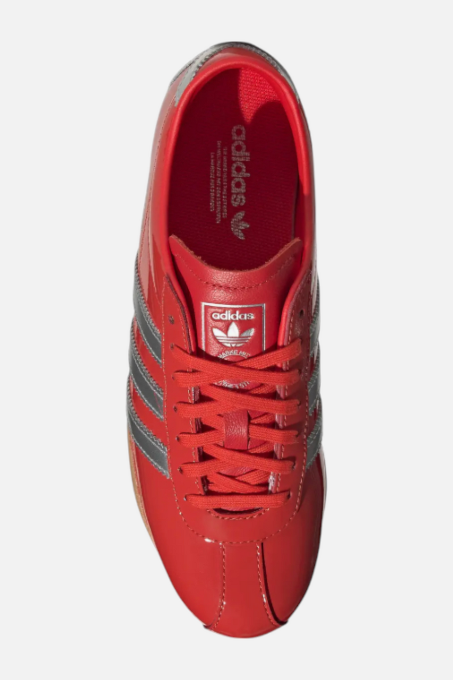 Adidas Women's Tokyo Low Top Suede Sneaker in Red & Silver – flat lay