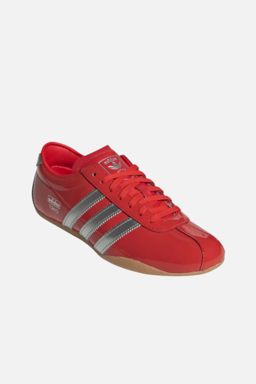 Adidas Women's Tokyo Low Top Suede Sneaker in Red & Silver – side view