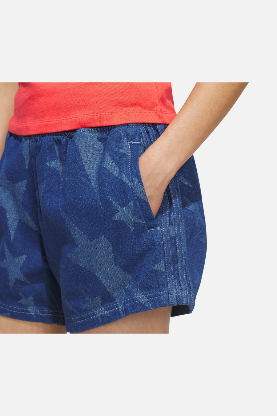 Adidas Women's USA 94 Denim Varsity Shorts in Blue – side view