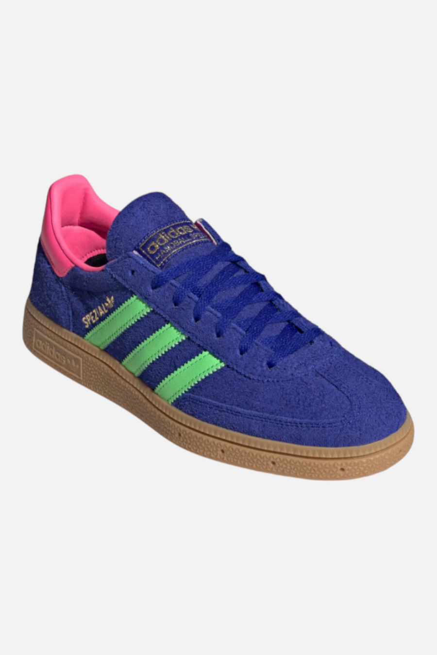 Adidias Women's Handball Spezial in Lucid Blue and Lime Burst – back view