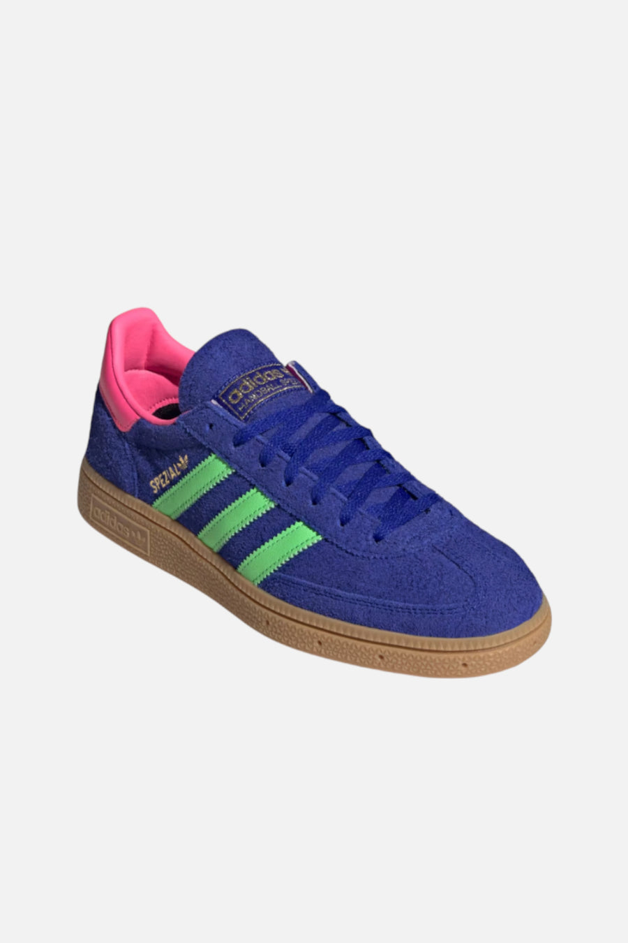 Adidias Women's Handball Spezial in Lucid Blue and Lime Burst – side view