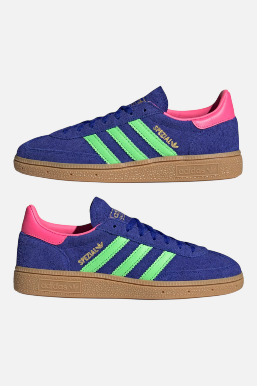 Adidias Women's Handball Spezial in Lucid Blue and Lime Burst – side view