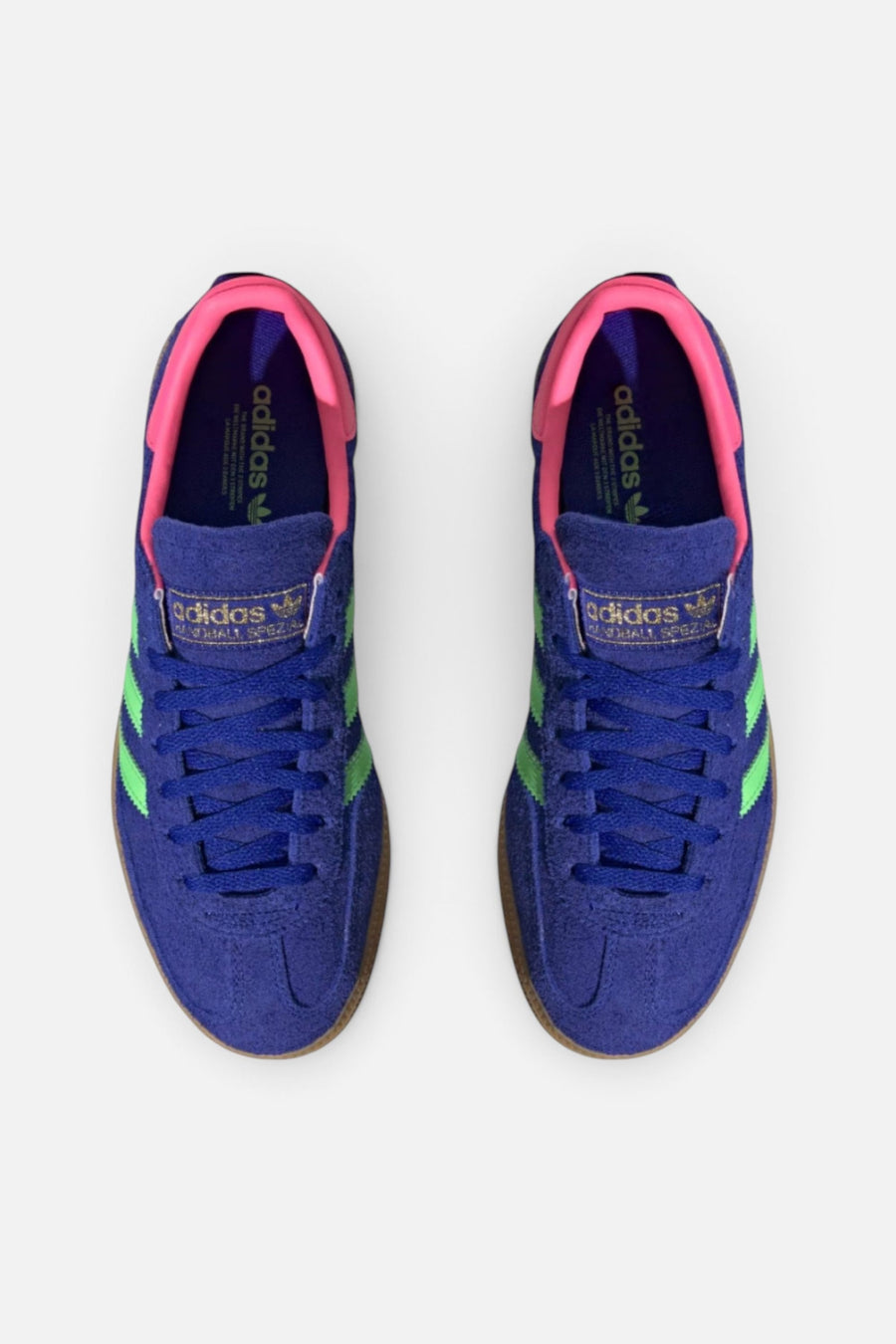 Adidias Women's Handball Spezial in Lucid Blue and Lime Burst – side view
