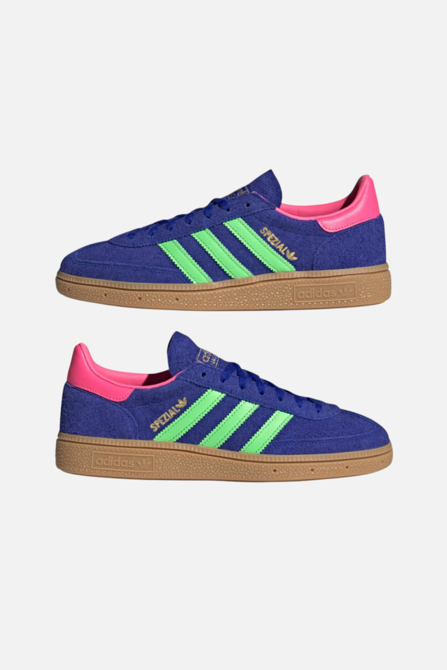 Adidias Women's Handball Spezial in Lucid Blue and Lime Burst – side view