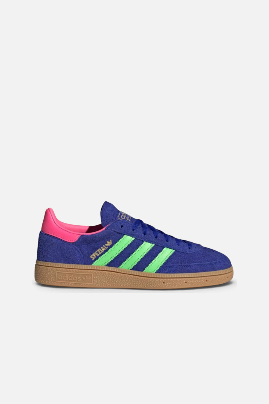 Adidias Women's Handball Spezial in Lucid Blue and Lime Burst – side view