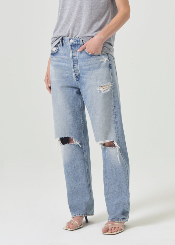 Agolde 90'S Mid Rise Straight Jeans in Threadbare – detail