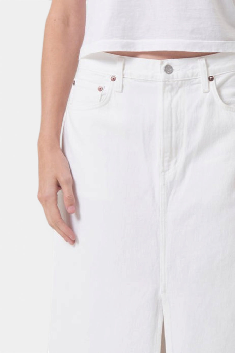 Agolde Leif Maxi Skirt in Milkshake – flat lay