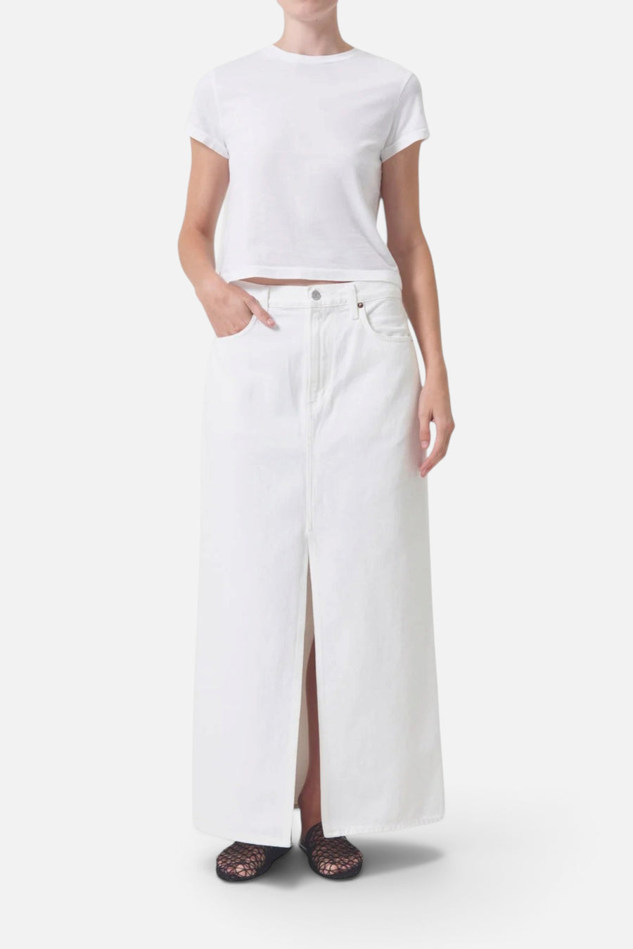 Agolde Leif Maxi Skirt in Milkshake – front view