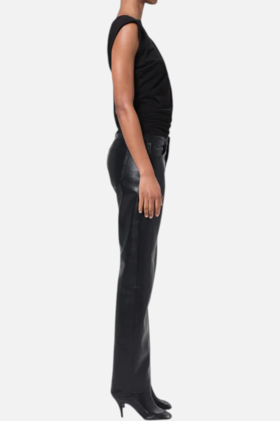 Agolde Low Rise Slim Recycled Leather Pant in Detox – side view