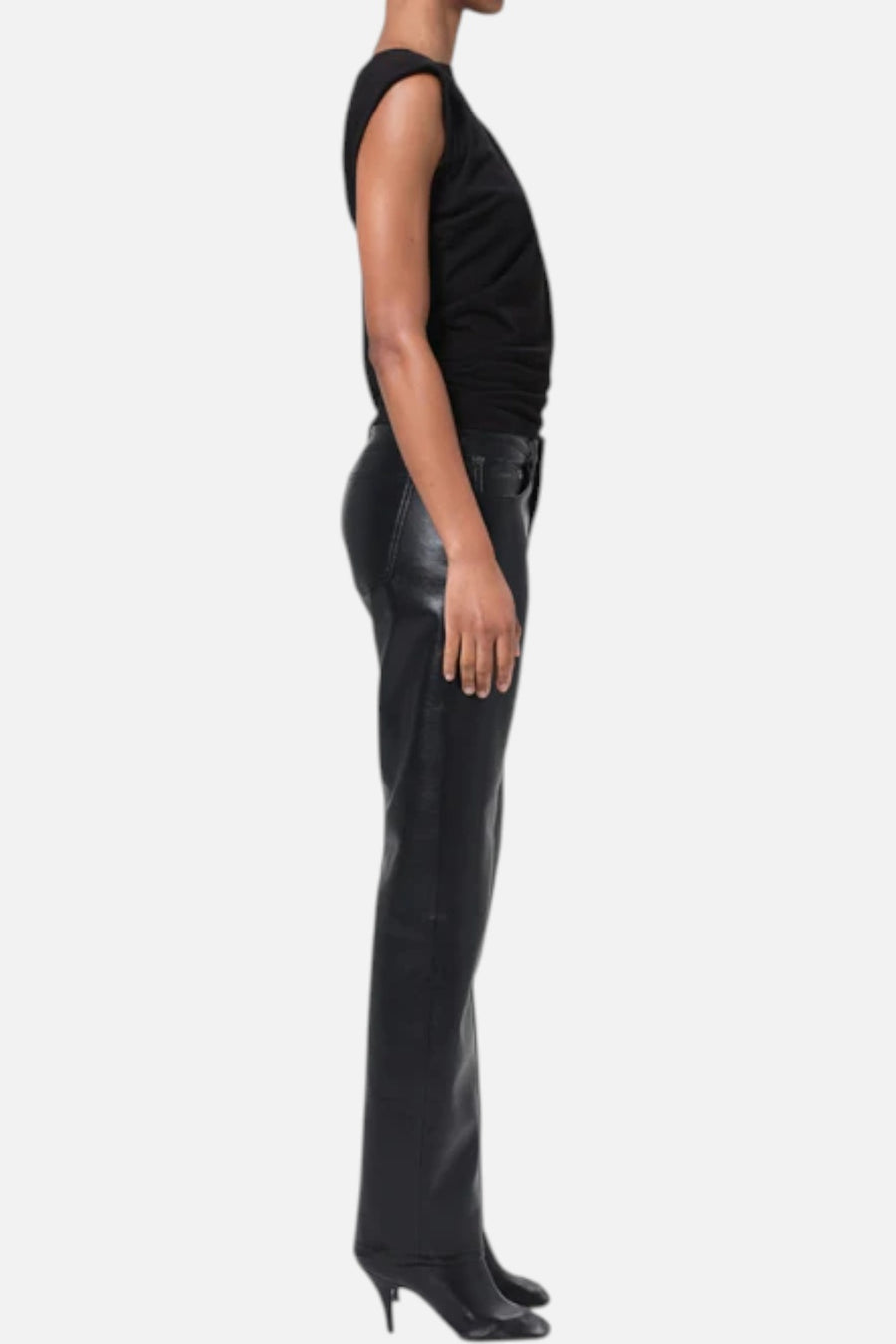 Agolde Low Rise Slim Recycled Leather Pant in Detox – side view
