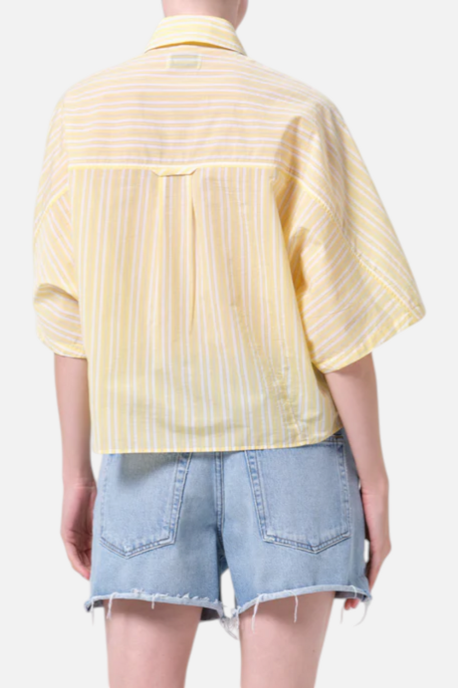 Agolde Merrin Shirt in Wirrel Stripe Lemon Drop – side view