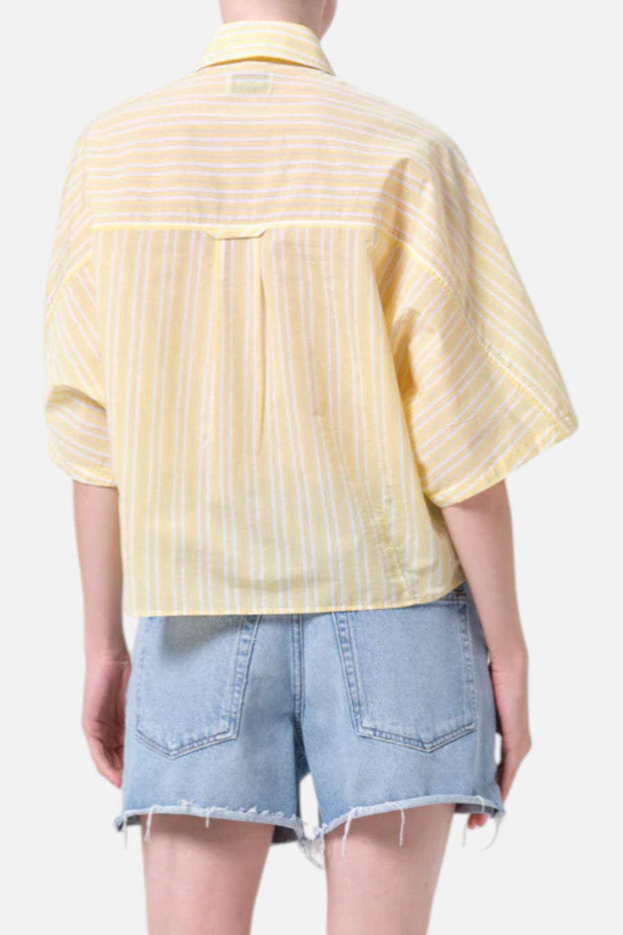 AGOLDE Merrin Shirt in Wirrel Stripe Lemon Drop – side view
