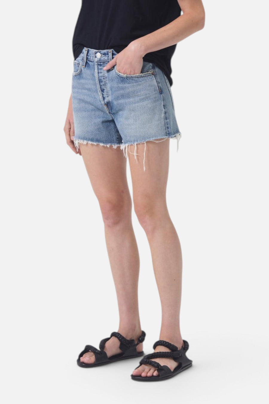 Agolde Parker Long Short in Wheel – side view