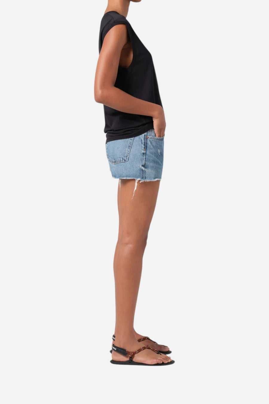 Agolde Parker Vintage Cut Off Short in Chorus – side view