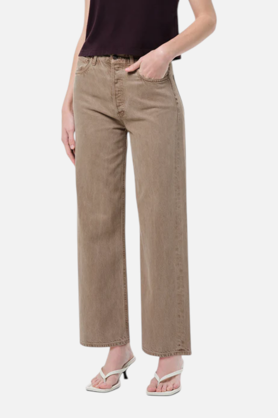Agolde Ren High-Rise Wide Leg Jean in Trail Medium Grey Brown – detail