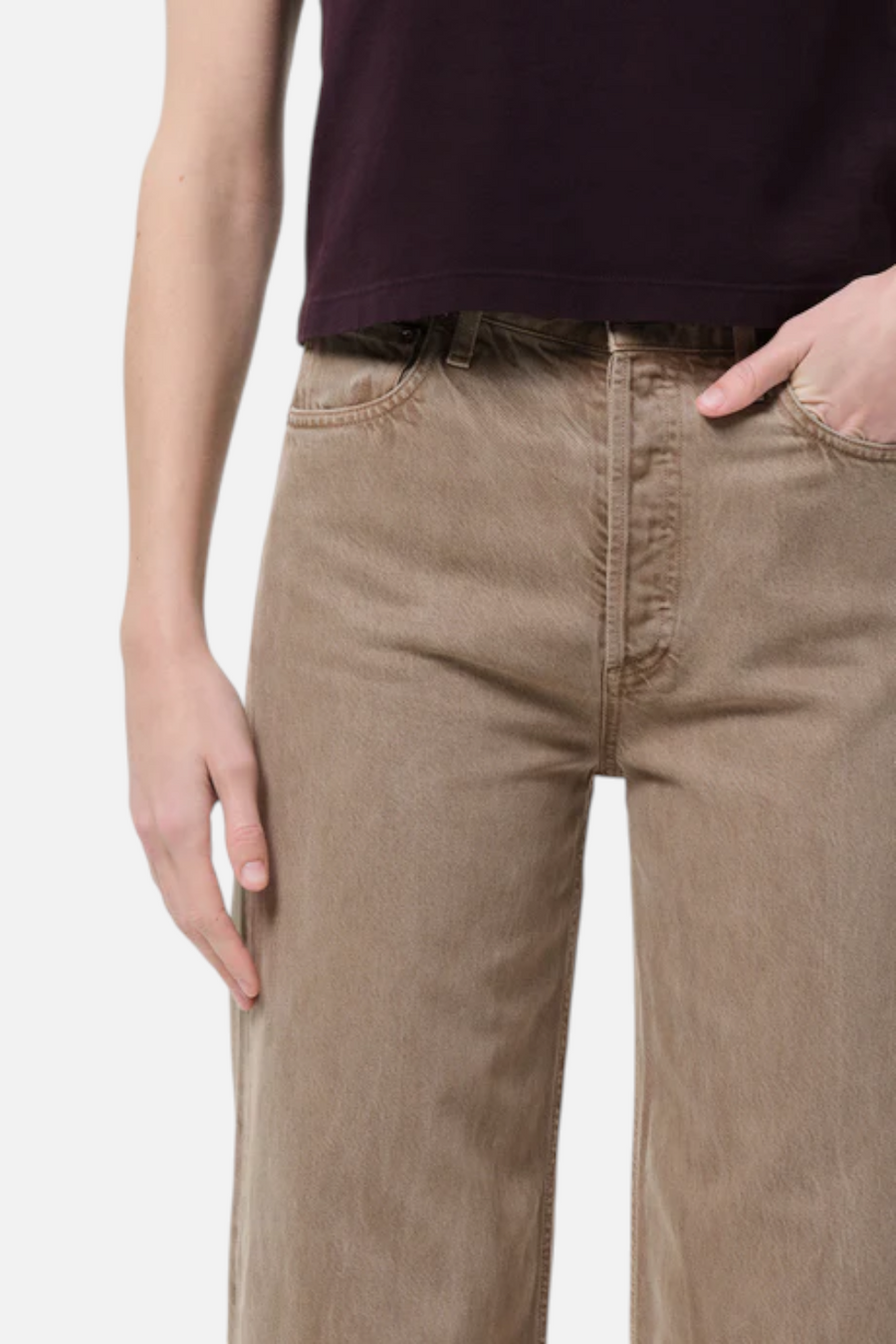Agolde Ren High-Rise Wide Leg Jean in Trail Medium Grey Brown – flat lay