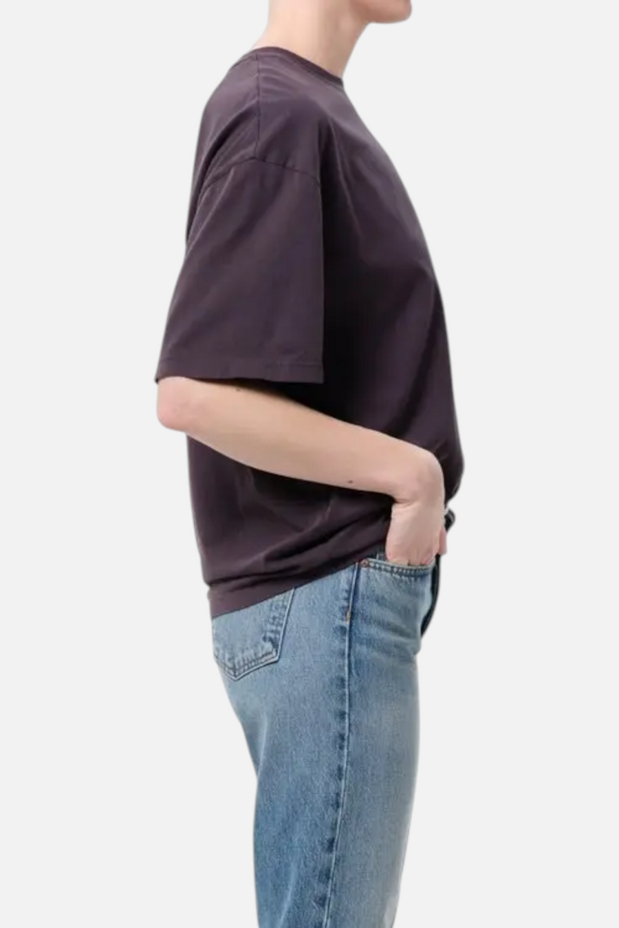 Agolde Roma One-Shoulder T-Shirt in Shade Black – flat lay
