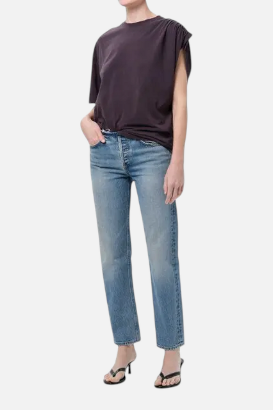 Agolde Roma One-Shoulder T-Shirt in Shade Black – side view