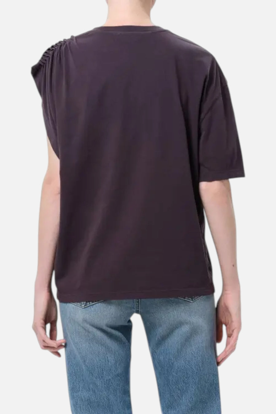 Agolde Roma One-Shoulder T-Shirt in Shade Black – back view