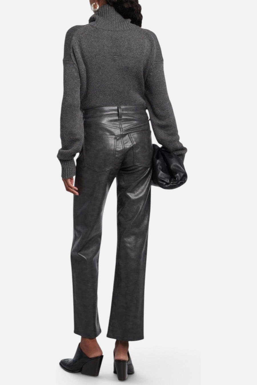 Agolde Sloane Mid-Rise Leather Straight Pants in Smoke Grey – back view