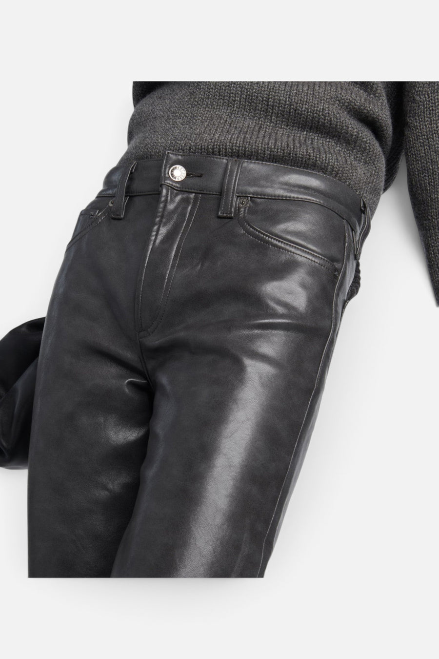 Agolde Sloane Mid-Rise Leather Straight Pants in Smoke Grey – side view
